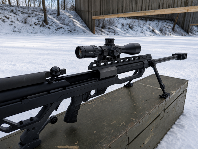 KRAFFT ZFM Blockmontage 34 mm mit 20 MOA und Kahles Zielfernrohr auf .50 BMG Gewehr – Outdoor Schießstand